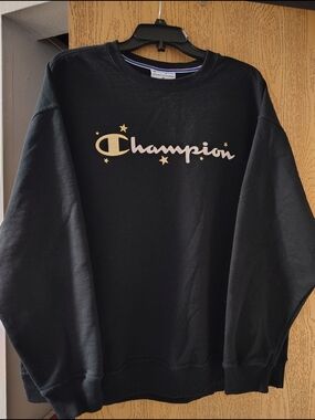 Champion Black Crewneck with Red and Blue Trim